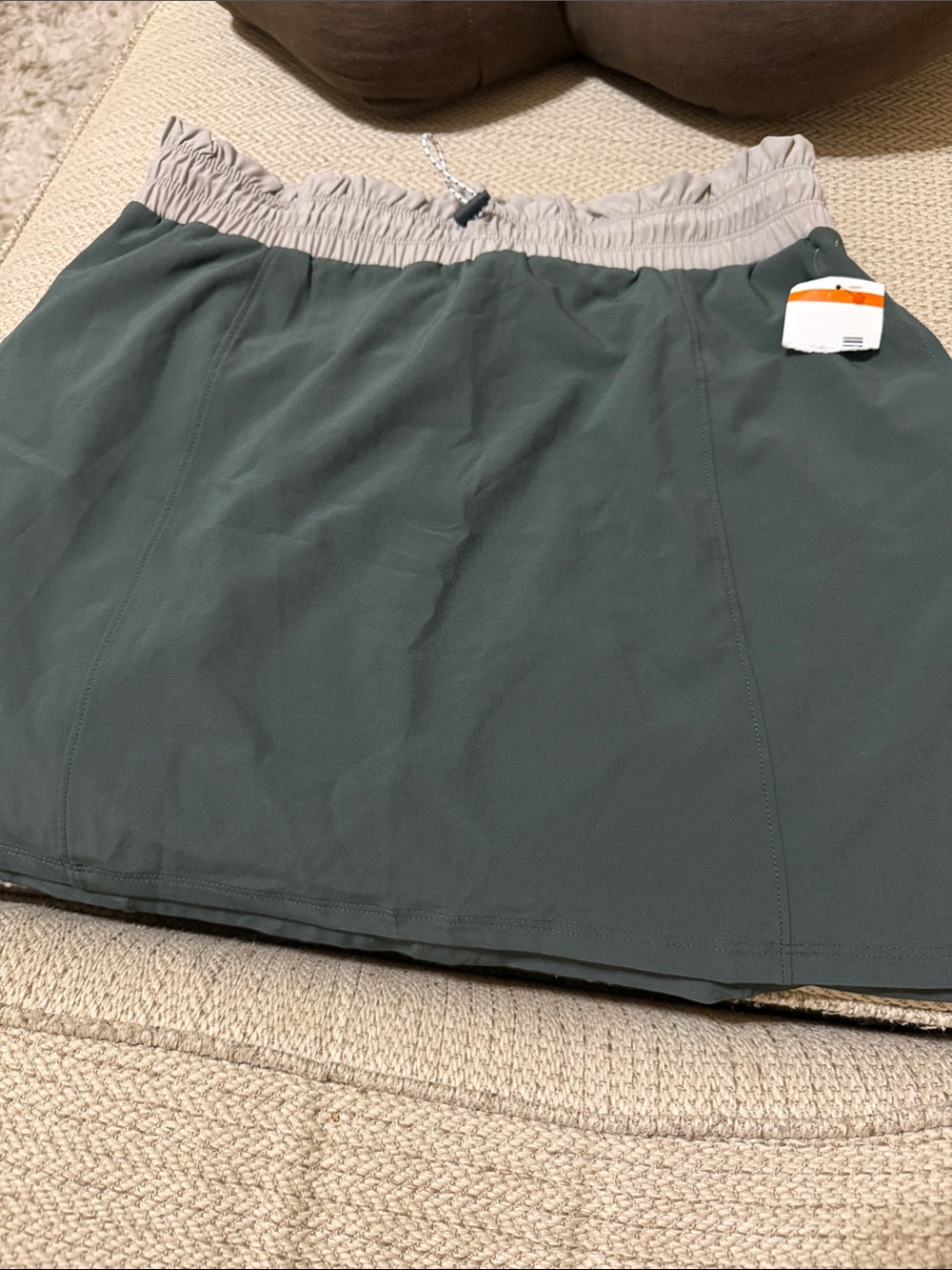 Zella Olive Green Mini Skort with Light Taupe Waistband